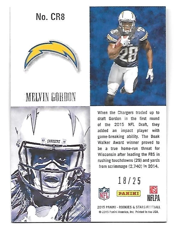 MELVIN GORDON 2015 Panini Rookies & Stars Longevity Crusade Gold Refractor /25 - Image 2 of 2