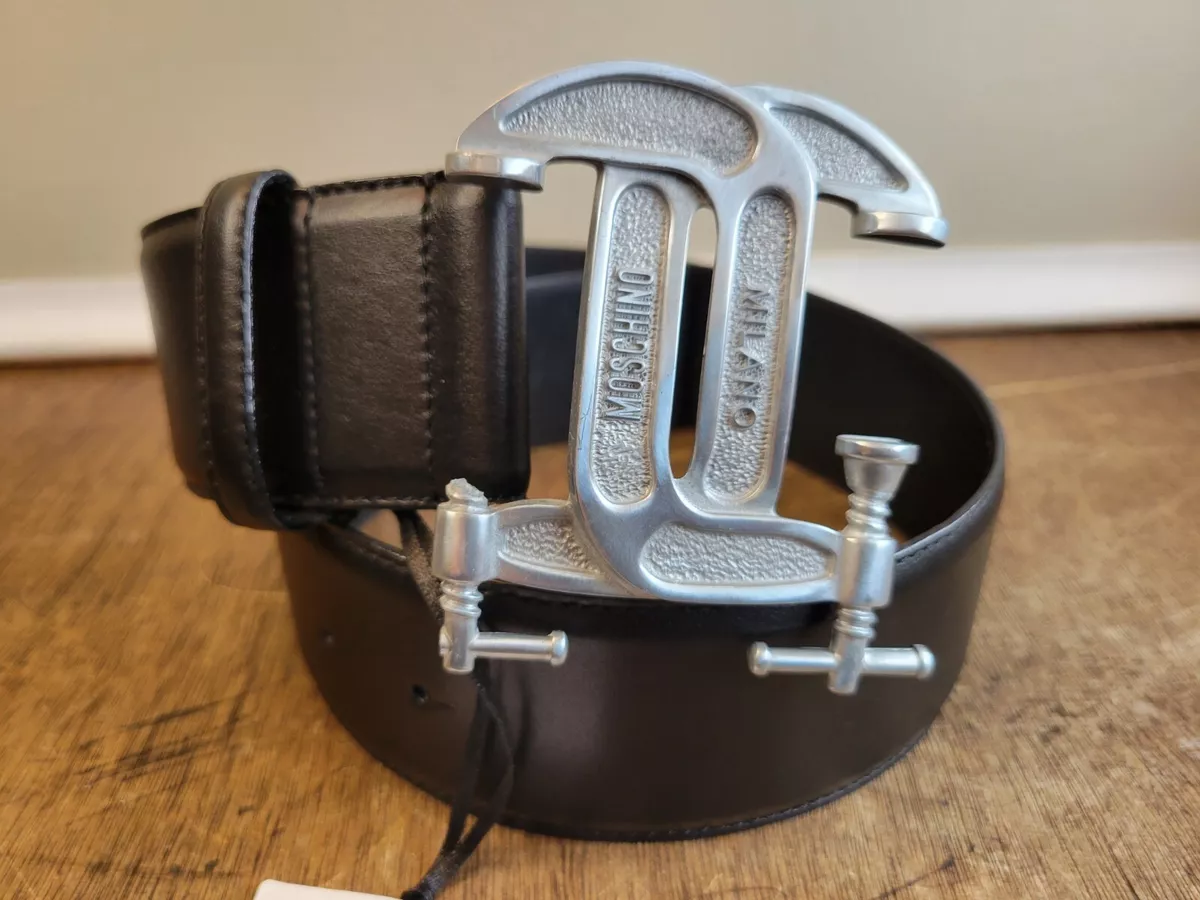 Moschino Milano Women s Black Leather Interlocking Clamp Belt Size