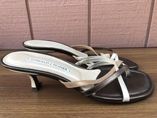 EUC Donald J Pliner Sandal Beige Brown Leather Straps Mules Slides Shoes C6