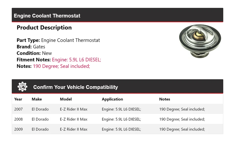 适用于 2007 - 2009 El Dorado E-Z Rider II Max 发动机冷却液恒温器门 2008 — 第 2/4 张图片