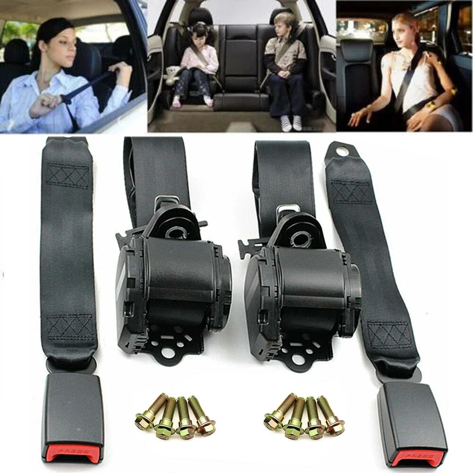 2set Retractable 3-Point Safety Seat Belt Straps Car Vehicle Adjustable Belt Kit Foto 2 de 4