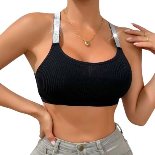 Shimmering Camisole for Club Party Ribbed Racerback Bra Vest - Picture 17 of 20