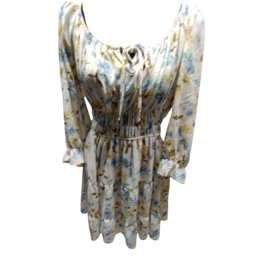 Express Damen Gr. XL Blumenmuster Stufen Minikleid gesmokte Taille 3/4 Arm - Bild 9 von 15