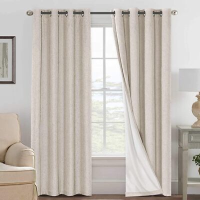 Linen Blackout Curtains 96 Inches Long, 100% Absolutely Blackout Elegant Curtain
