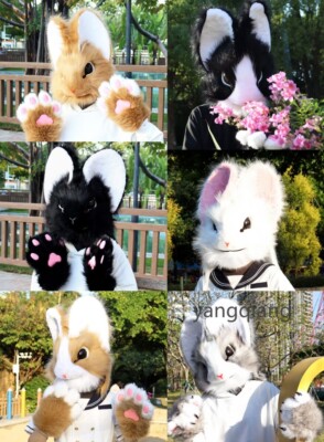 Fursuit Long Haired Husky Rabbit Mascot Head Party Halloween Fur Role-playing