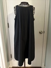 calvin klein 8 navy sleeveless dress with beige stitching trim 