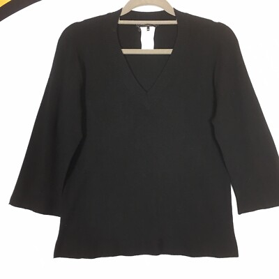 MAX MARA WEEKEND Jumper Black V Neck Made In Italy 3/4 Sleeve Pit To Pit 19 