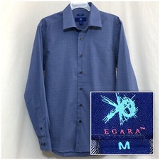Sz M Medium EGARA Men  s Slim Fit, Long Sleeve, Button Down, Blue, Non-Iron Shirt