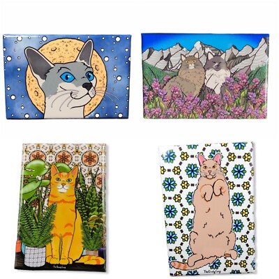 Psychedelic Cat Art Magnet Set Handmade Cat Lover Kitchen Fridge Decor Gifts