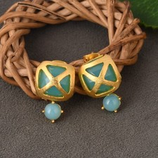 Criss Cross Design Gold Plated Earrings For Wedding Jewelry With Aqua Chalcedony