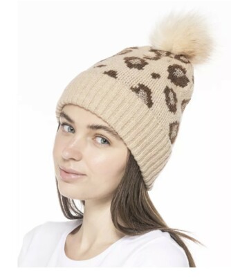 INC International concept Leopard Shine Beanie Winter pompom  display picture 3
