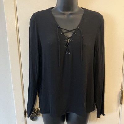 Aritzia Wilfred Free Long Sleeve Top Black Drawstring Size Small