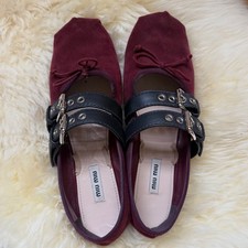 Miu Miu Double Strap Burgundy Flats