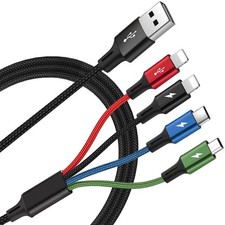 4-in-1 Universal Fast Charging Cable   Dual Type-C, Nylon Braided Multi-Device D