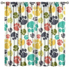 Dog Blackout Window Curtains, Hand Drawn Paw Print Doodles Pattern Animal Win...