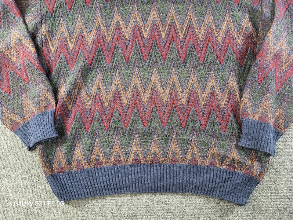 Suéter De Colección Jantzen Classics Cuello Redondo Para Hombres XL Multi Zig Zag Patrón Acrílico Foto 3 de 4