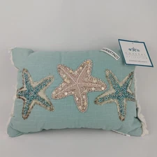 Coastal Collection Nautical Beach Beaded Decorative Pillow 10x14 Starfish Blue