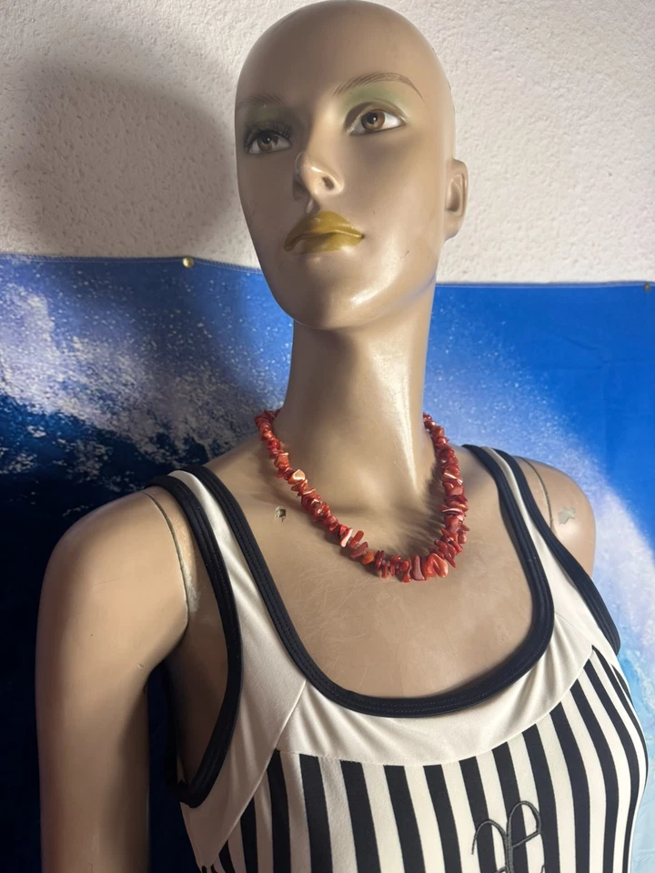 Vintage Korallenkette rot orange Natur Look Splitter Perlen 48 cm Sommer Boho - Bild 3 von 4