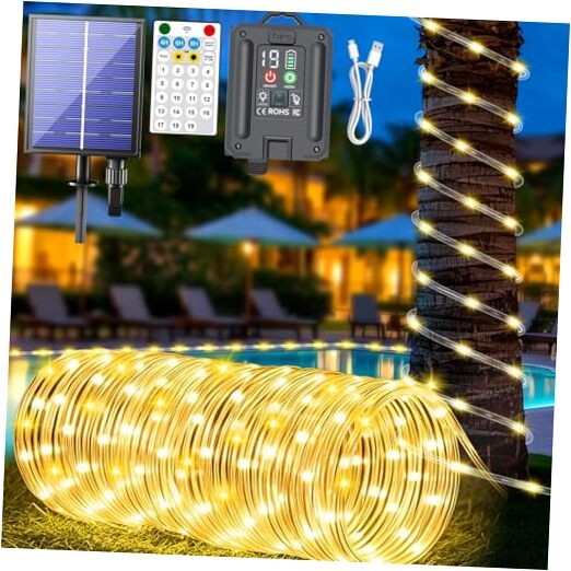 Upgraded 500 LED Solar Rope Lights 170ft 19 Modes Warm White