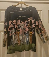 New Artsy Cat Themed  JESS & JANE Top XL, 3/4 Sleeve 