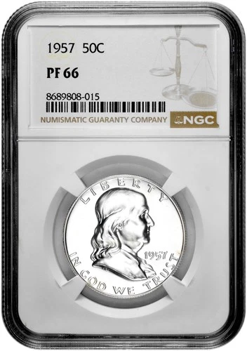 1957 50C Proof Silver Franklin Half Dollar NGC Graded PF 66 in New Holder
