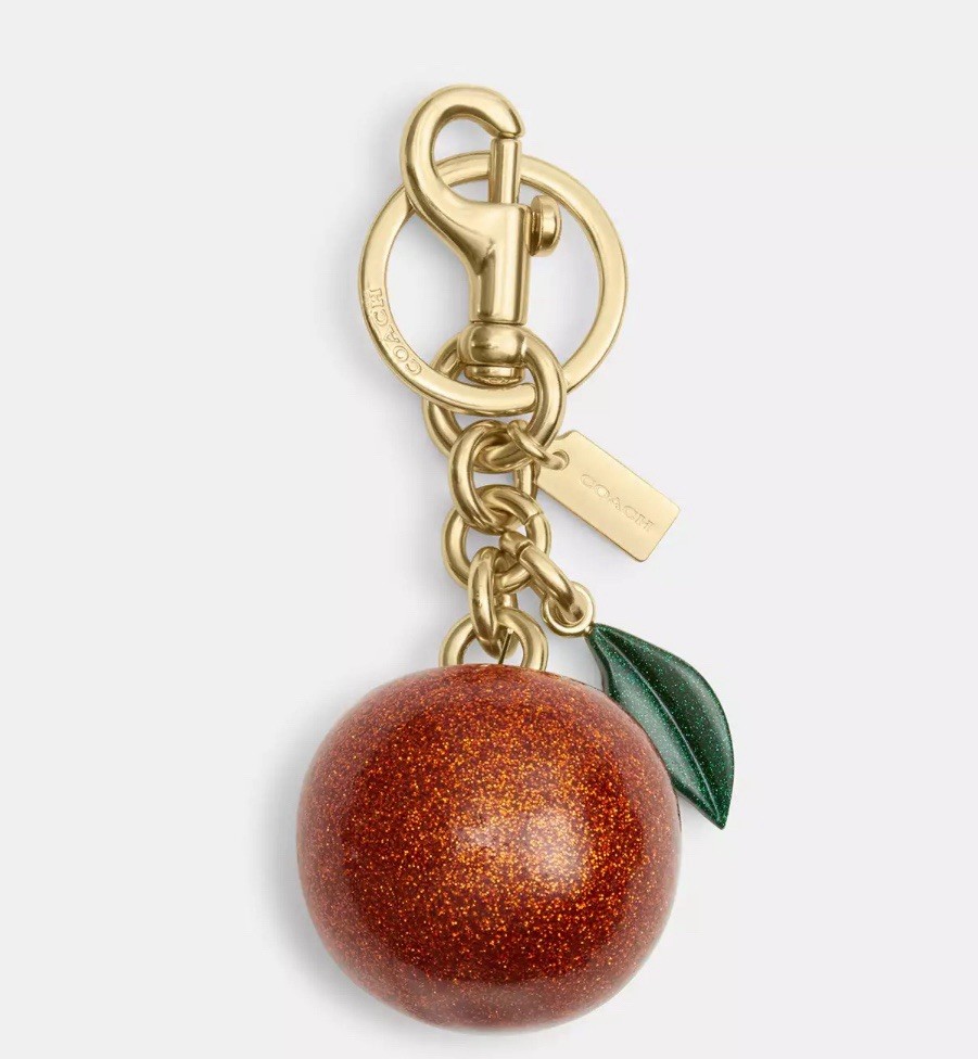 NWT Coach Glitter Orange Bag Charm Key Fob Imitation Gold / Spice