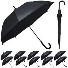 12 Pack Black Umbrella Wedding Style Stick Umbrellas Large Canopy Windproof T...