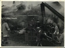 1985 Press Photo Firefighters pull Cows from Spooner Farm Barn Fire - sya43972