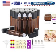 24pack, 10ml Roller Bottles for Essential Oils - Amber, Glass with Stainless ...