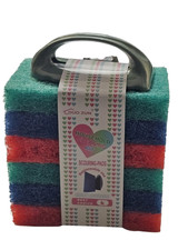 6-Pack Scrub Pads with Handle – Tough Cleaning Sponges for Home, Kitchen & Floor