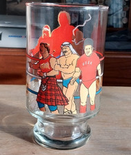 WWF Drinking Glass 1985 WWE Rowdy Roddy Piper The Iron Shiek Nikolai Volkoff