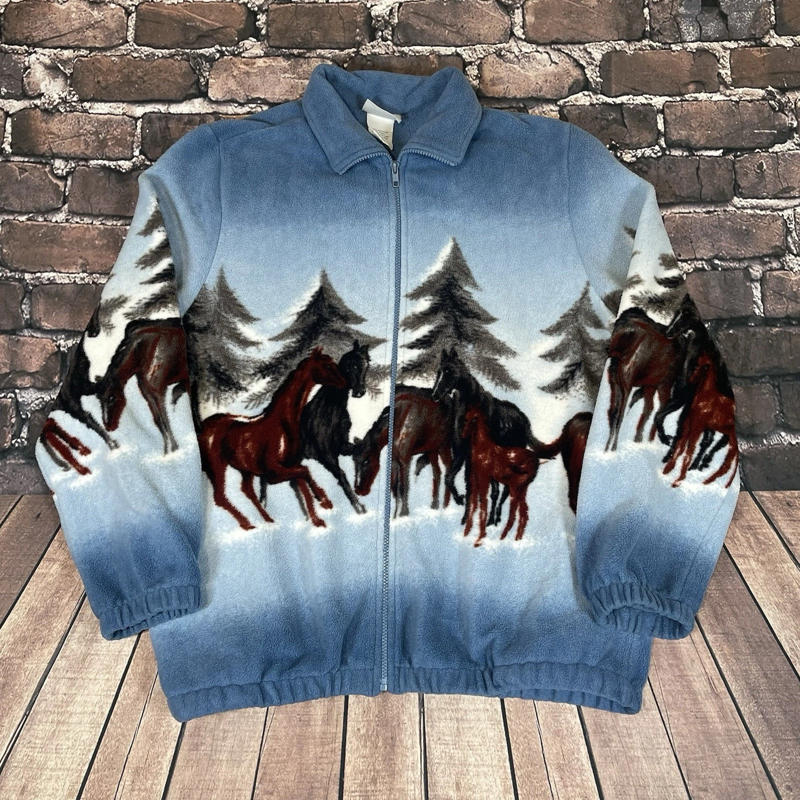 Vintage 90s Blair Horses Winter Full Zip All Over Print Fleece Gorpcore Jacket L