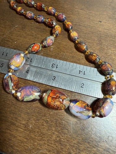 Antike venezianische Feuer opalisierende Folie Glas Graduierung Perlen Halskette/Halsband - Bild 13 von 19