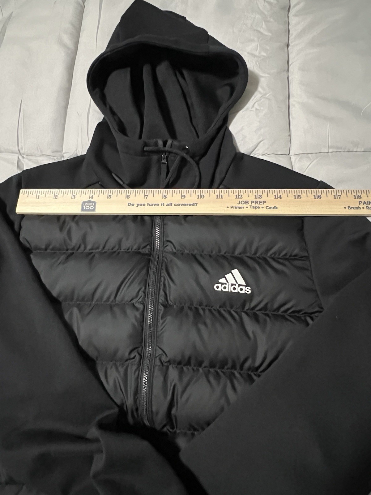 Adidas Men's Essentials Hybrid Down Puffer Hooded Light Jacket Black Medium Size image 5