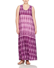 ONE WORLD PURPLE PINK PRINTED SLEEVELESS MAXI DRESS PLUS Sz 1X