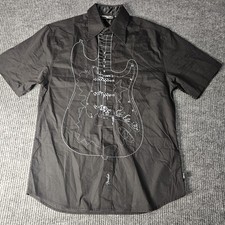 Fender Custom Shop Shirt Mens Medium Black Guitar Embroidered Button Up Music