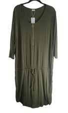 Lascana Dress Womens Sz 14 Green Quarter Gold Zip Shift Drawstring Waist Pockets