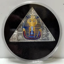2023 Sierra Leone $10 1 oz Silver Pyramid w/ Colorized King Tut Death Mask Proof
