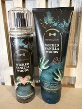 Bath  Body Works WICKED VANILLA WOODS Body Cream  Fragrance Mist Set 8oz New
