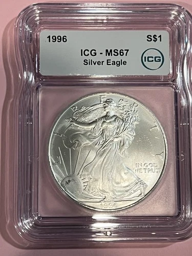 1996 Key date Silver Eagle Dollar MS67 ICG Certified Lowest Mintage In Bu Series