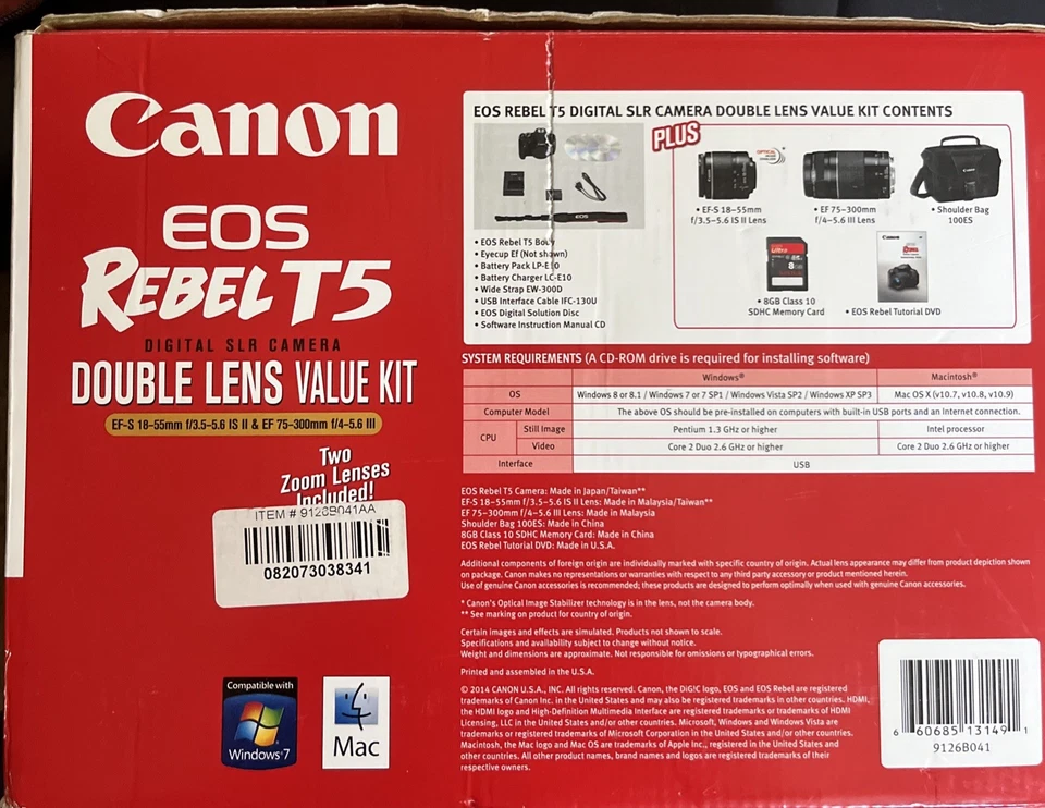 Cámara digital Canon EOS Rebel T5 SLR 2 LENTES 18-55 mm nueva en caja  Foto 3 de 4