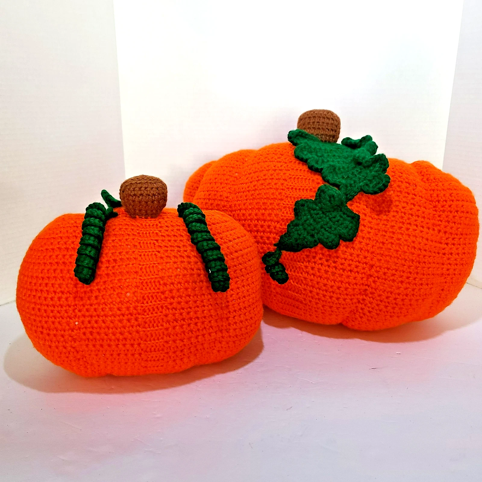 Crocheted Pumpkin Throw Pillows 2 Thanksgiving Fall Decor Granny Core Hand Made
