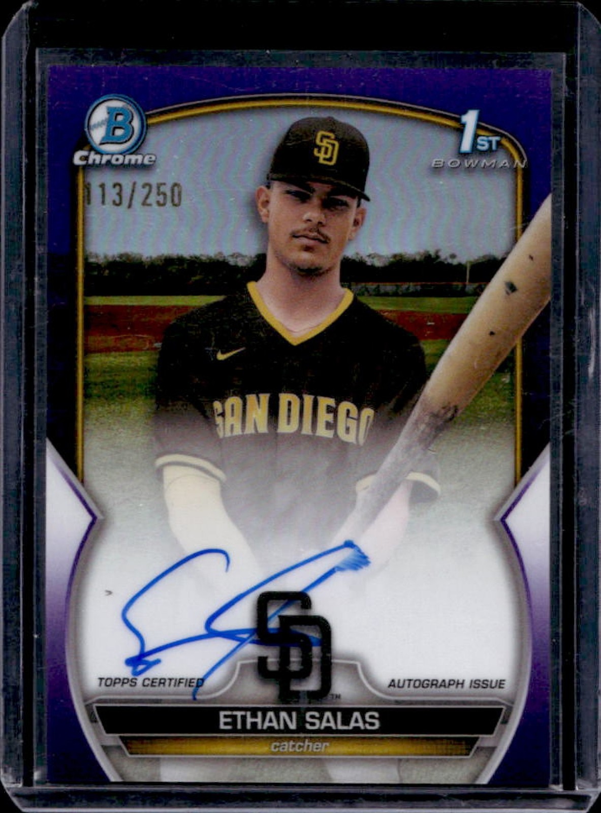 2023 Bowman Chrome Ethan Salas Auto Purple Refractor 1st Prospect #/250 Padres