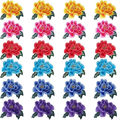 24Pcs Flower Iron on Patches, Big Rose Embroidered Patches, Beautiful Embroidere