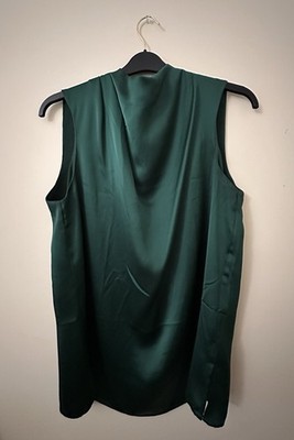 Rachel Zoe High Neck Halter Style Blouse Size L Olive Green Satin