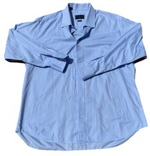 David Donahue Mens Size 18 34-35 Light Blue Cotton Oxford Button Down Shirt