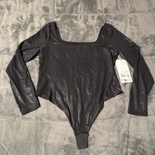 Lululemon Bodysuit XL Wundermost Square-Neck Nulu Shine Foil Print Black W3INRS