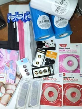 Lot Sewing Supplies New Zippers Tulle Hem Adhesive Elastic Buttons Fabric