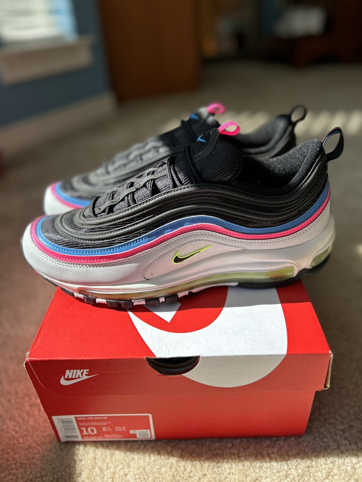 Size 10 - Nike Air Max 97 Black Neon | eBay