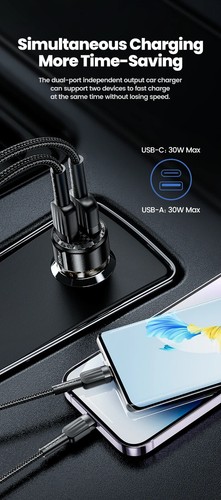 60W USB-C USB-A Car Charger Fast Charging for iPhone Samsung Xiaomi Poco USB - Picture 7 of 14